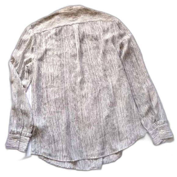 Banana Republic Striped Button Down Tuxedo Ruffles Long Sleeve High Neck Medium - Picture 2 of 6